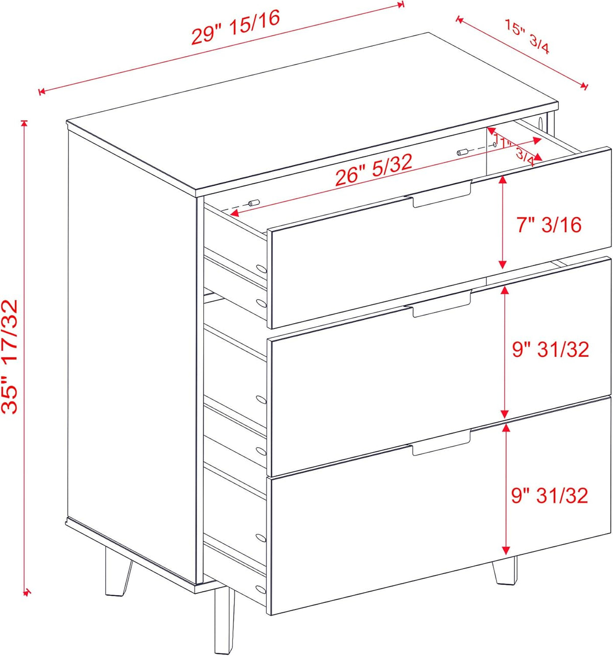 3 Drawer Wood Dresser W973880