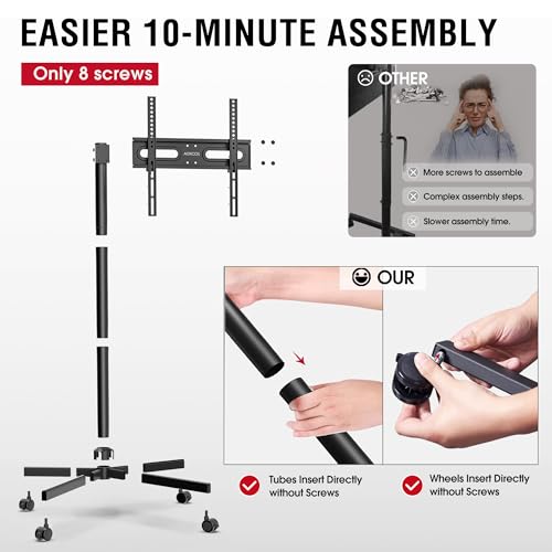 Rolling TV Stand for 32-65 inch Flat/Curved TVs with Tilting Height Adjustment J14106