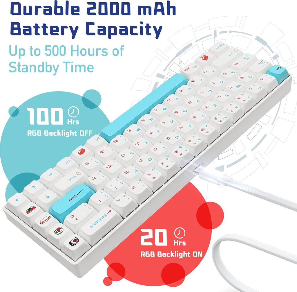 Wireless Mechanical Gaming Keyboard 68 Keys RGB Backlit PBT Keycaps Q179