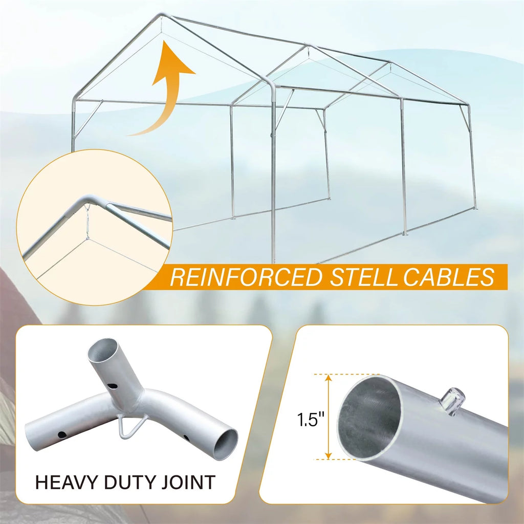 10' X 20' Heavy Duty Galvanized Car Canopy with Removable Sidewalls and Doors Beige Y16765