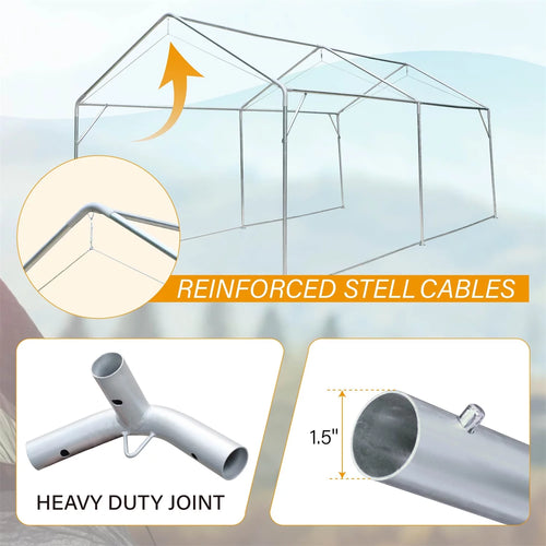 10' X 20' Heavy Duty Galvanized Car Canopy with Removable Sidewalls and Doors Beige Y16765