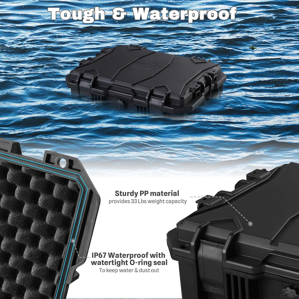 Black Rolling Waterproof Hard Camera Case with Wheels L681