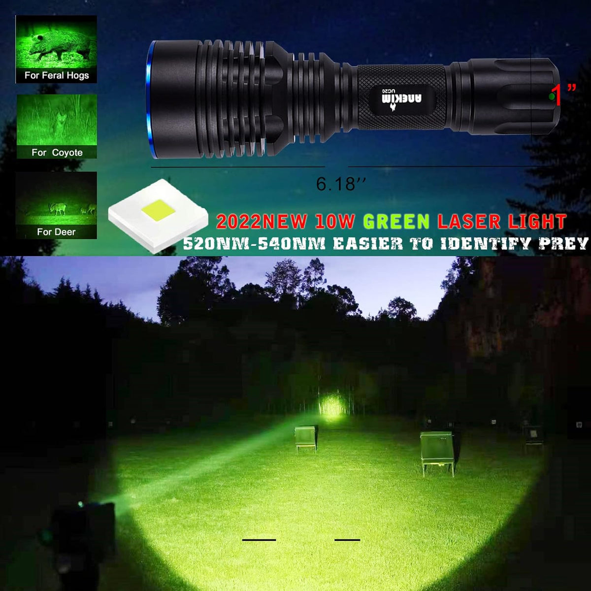 Green Tactical Flashlight with Picatinny Mount B985