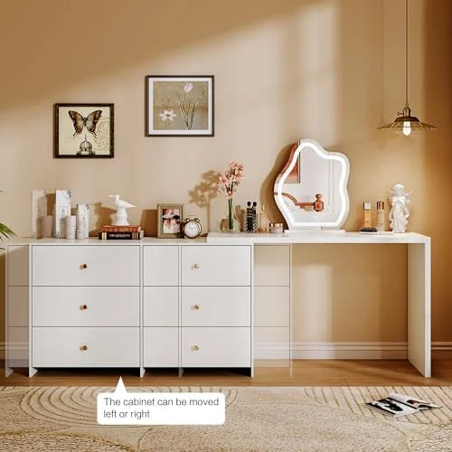 Modern Corner Vanity Table with LED Mirror and 6 Drawers M697422