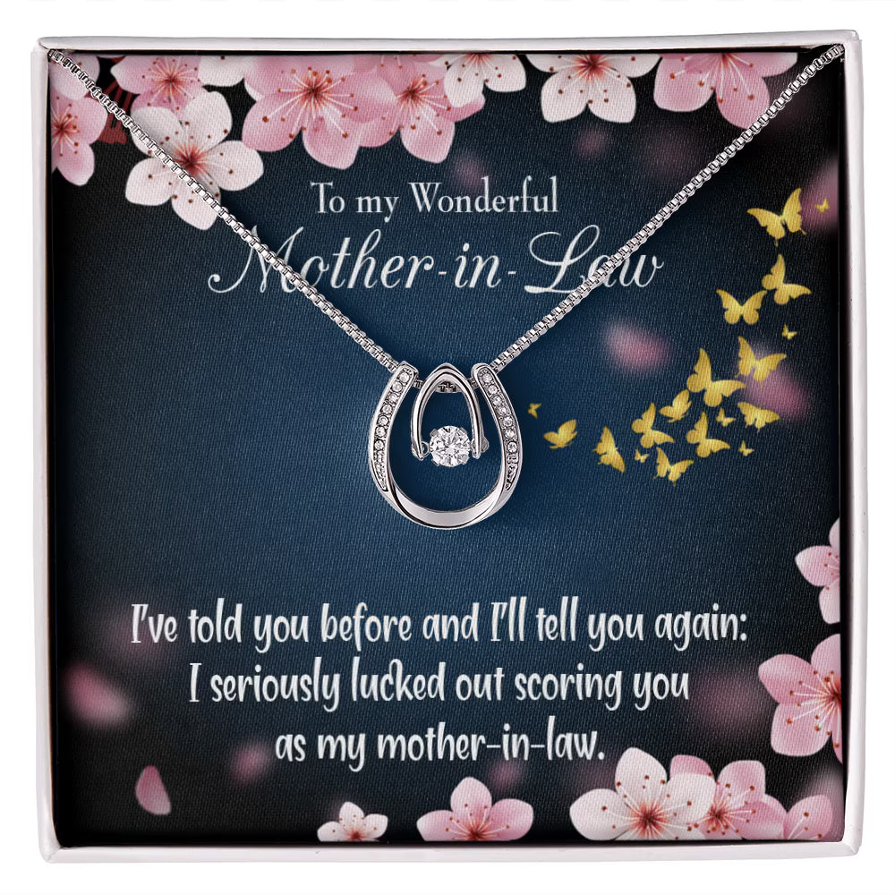 14k CZ Crystal Horseshoe Necklace with Message Card B441