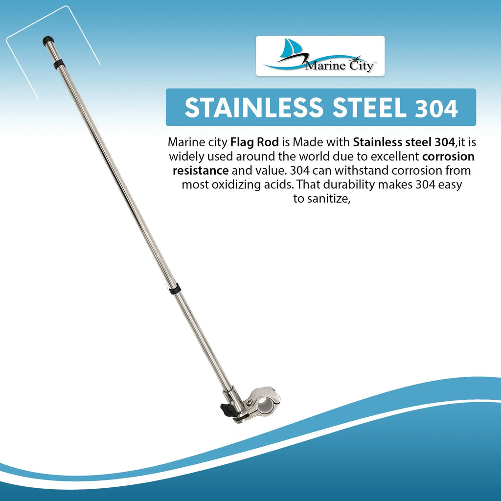 21 inch Stainless Steel Rail Mounted Flag Pole with US Flag N9740
