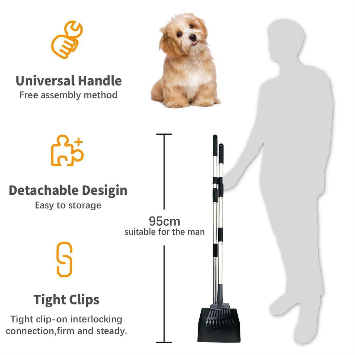 Durable Dog Poop Scoop Long Handle Tray and Rake Set A4869