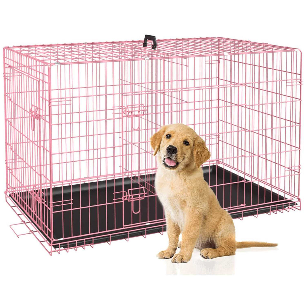 24,30,36,42,48 Inch Folding Metal Wire Dog Crate with Double-Door X29595