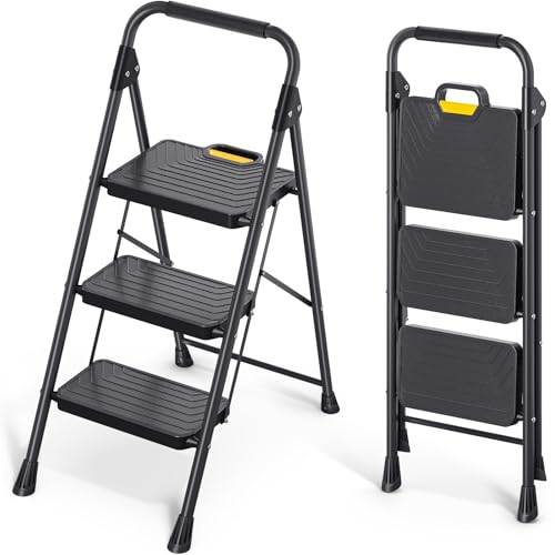 4 Step Steel Step Stool with Handrail, Black R780792