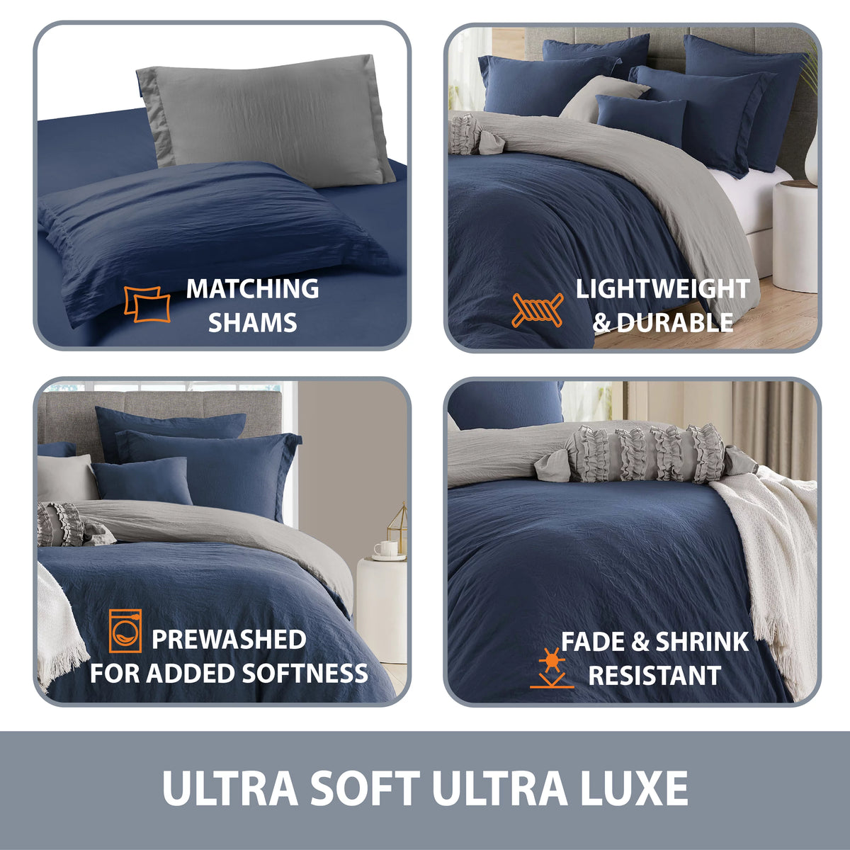 Navy Graphite Twin/Twin XL Reversible Duvet Cover & Sham Set F9742