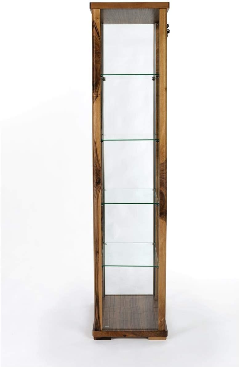 Full Glass Narrow Curio Cabinet with Locking Doors Walnut K6686