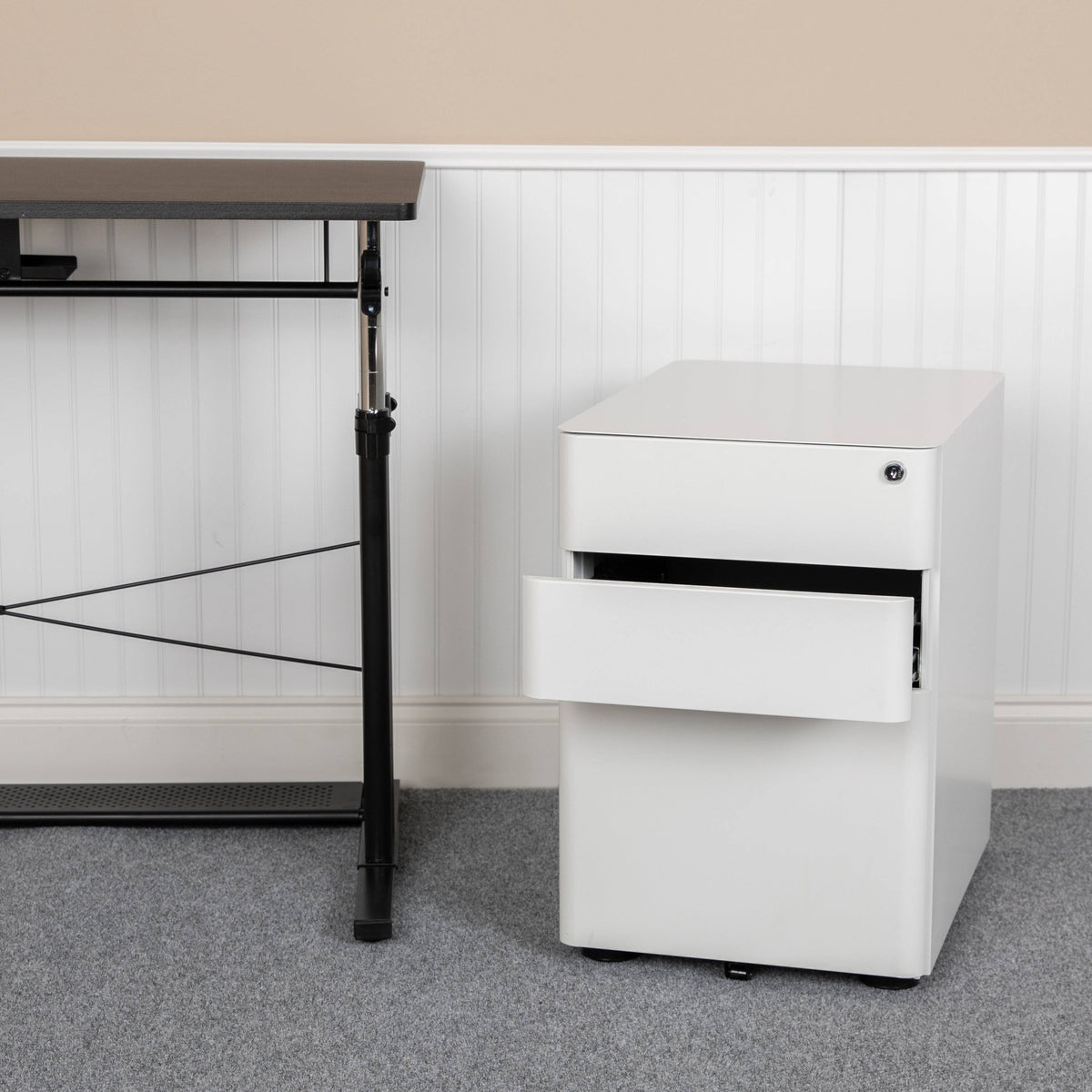 White 3 Drawer Mobile Locking Filing Cabinet I9072