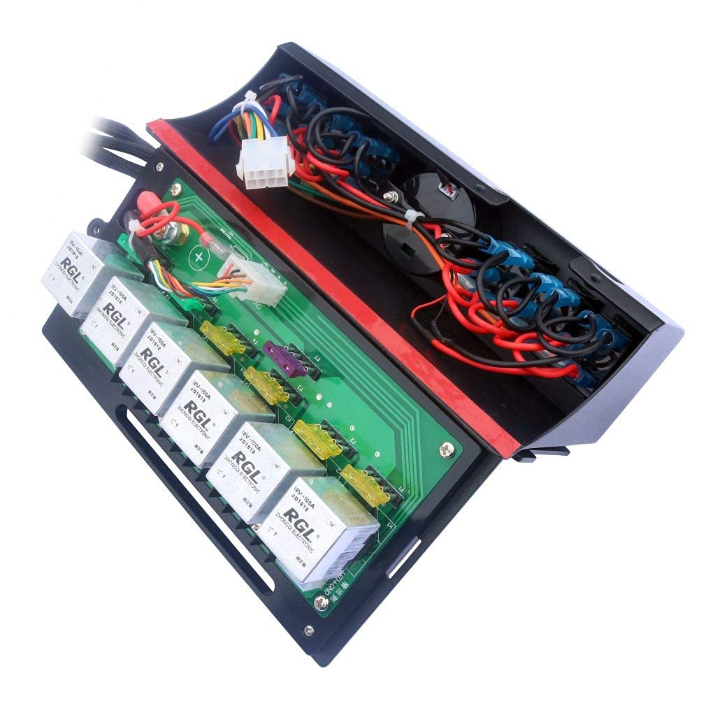 6 Gang Rocker Switch Panel with Blue Backlight Control Pod and Relay Box C1557