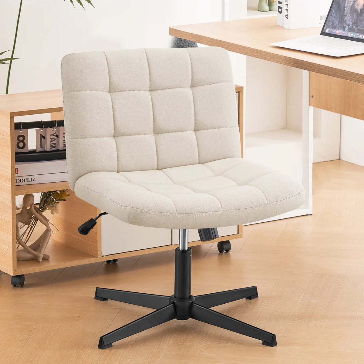 Beige Armless Swivel Ergonomic Office Chair Q2752