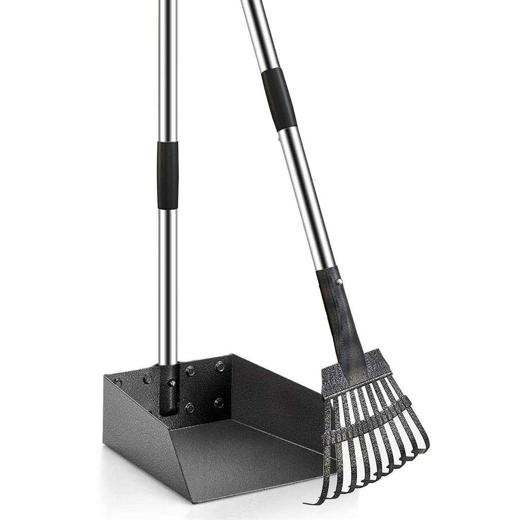 Durable Dog Poop Scoop Long Handle Tray and Rake Set A4869