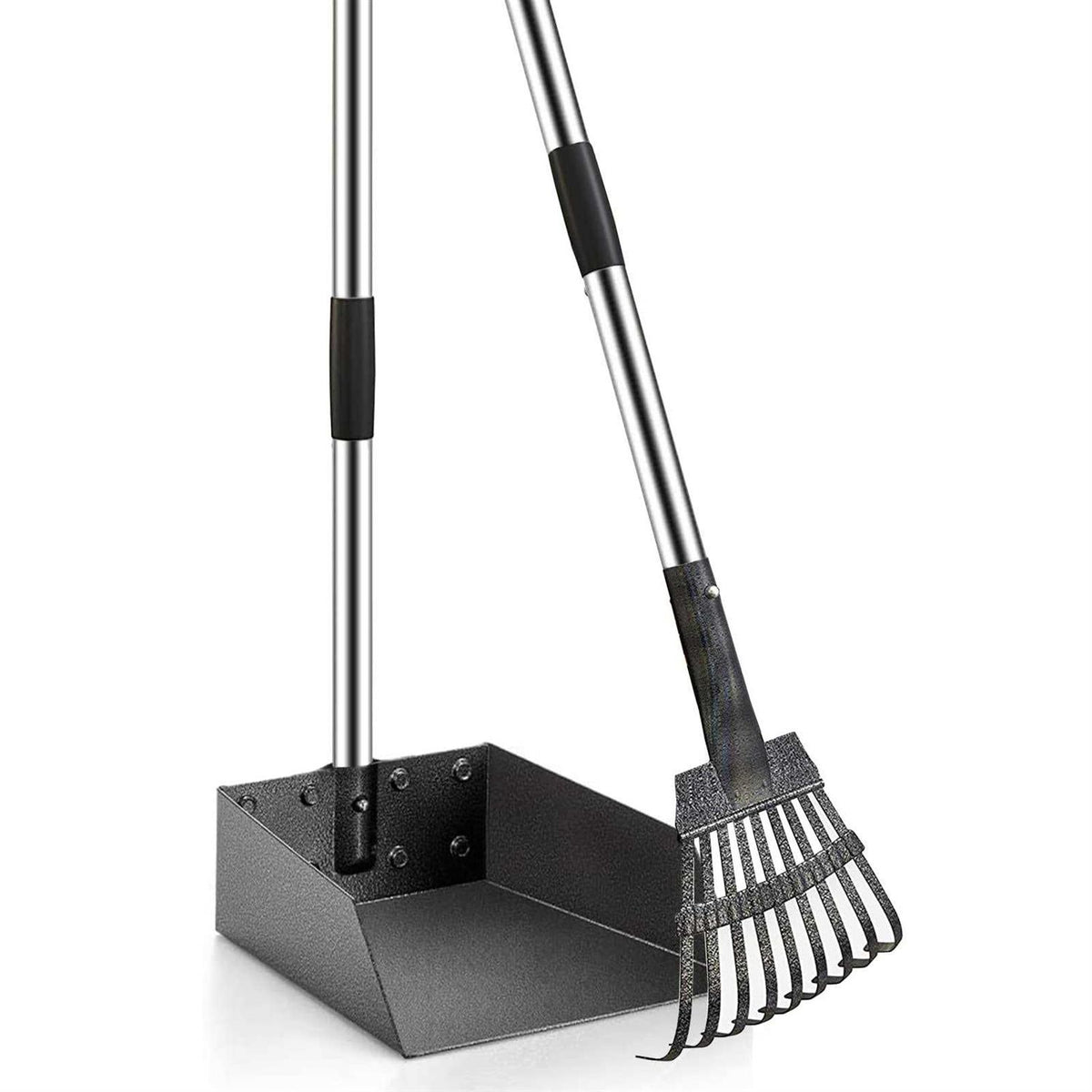 Durable Dog Poop Scoop Long Handle Tray and Rake Set A4869