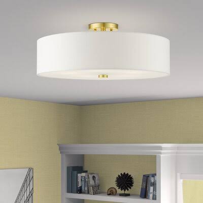 5-Light Semi Flush Mount Fixture Satin Brass Off-White J745