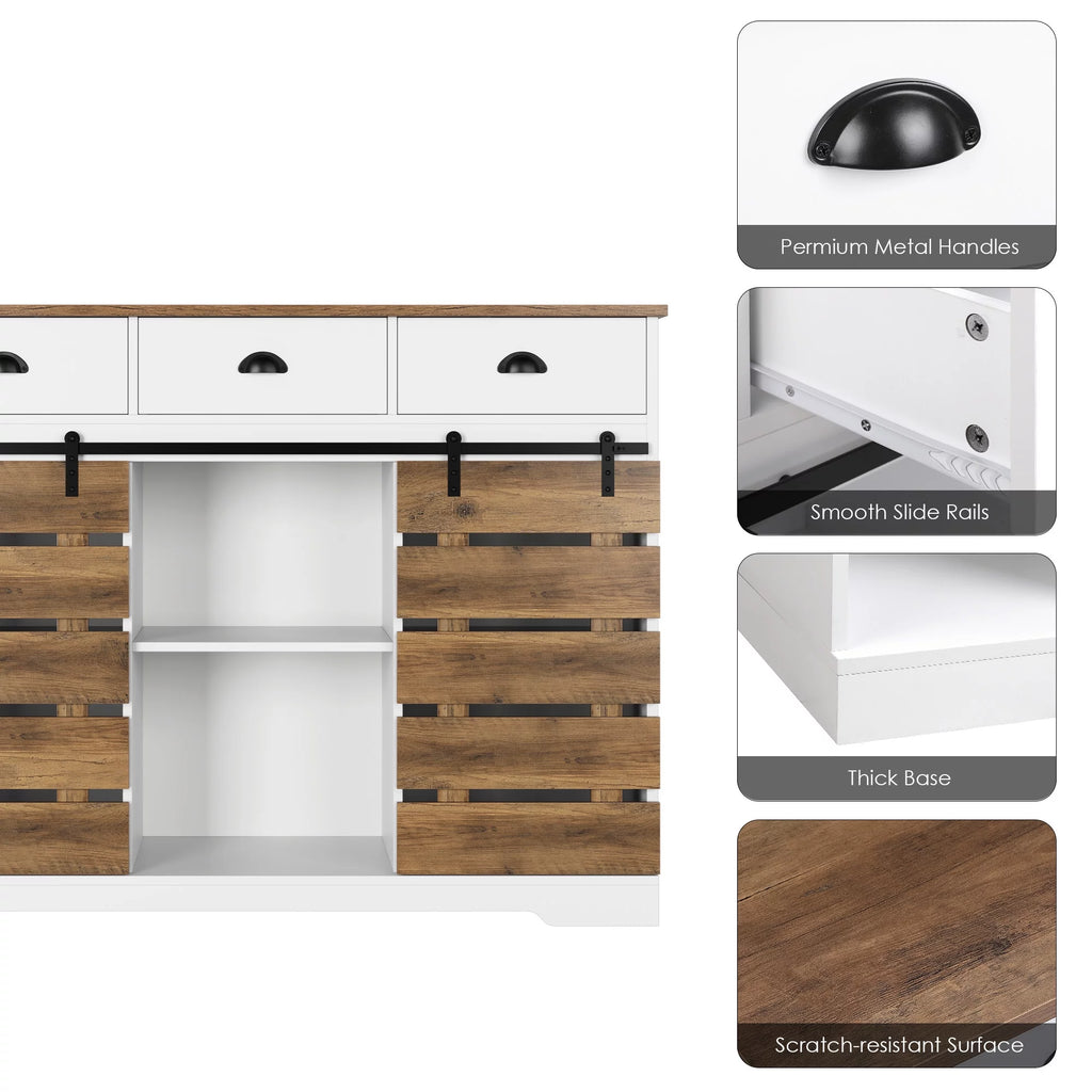 White 3 Drawer Buffet Cabinet with Sliding Barn Doors Z86715