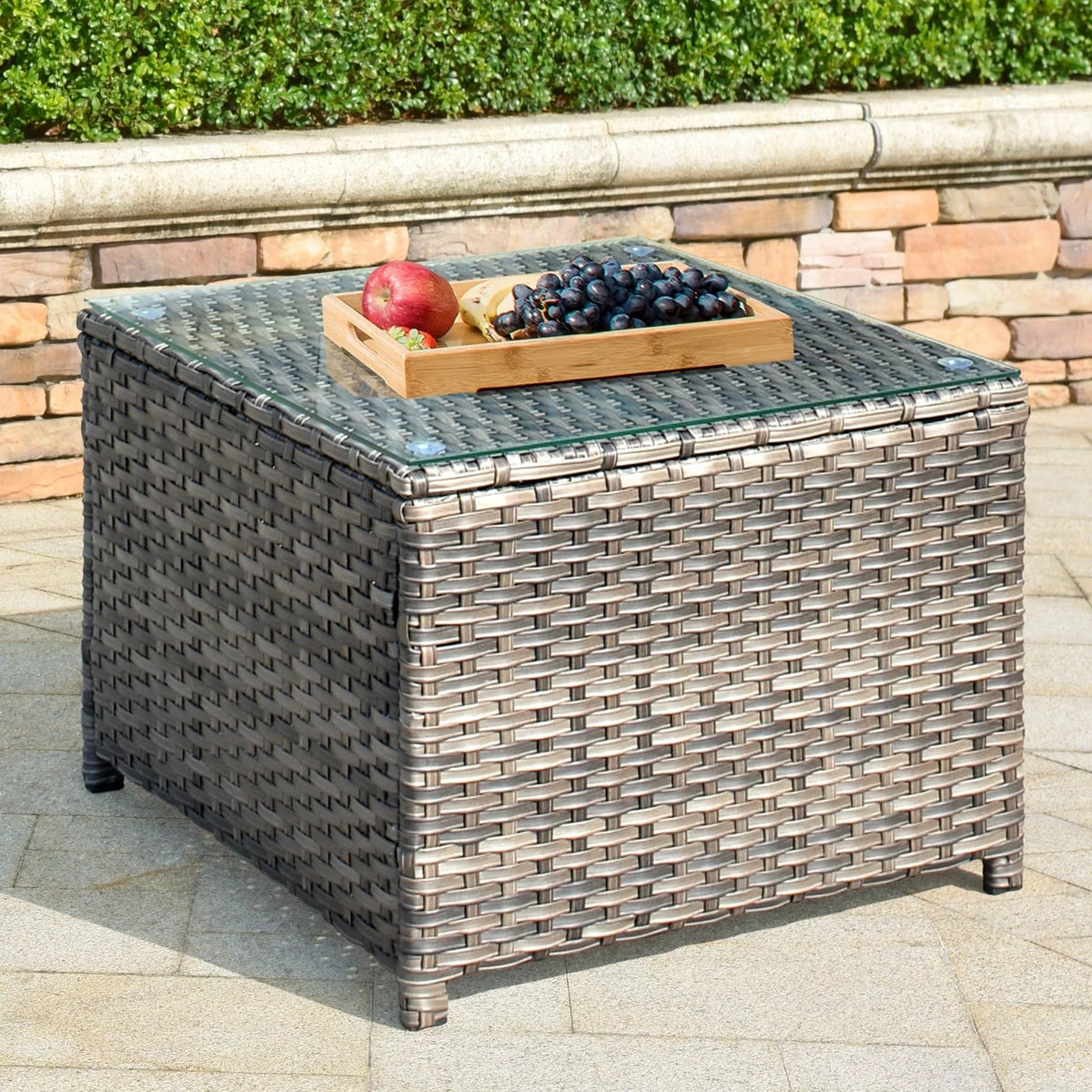 Outdoor Wicker Coffee Table with Glass Top B949469