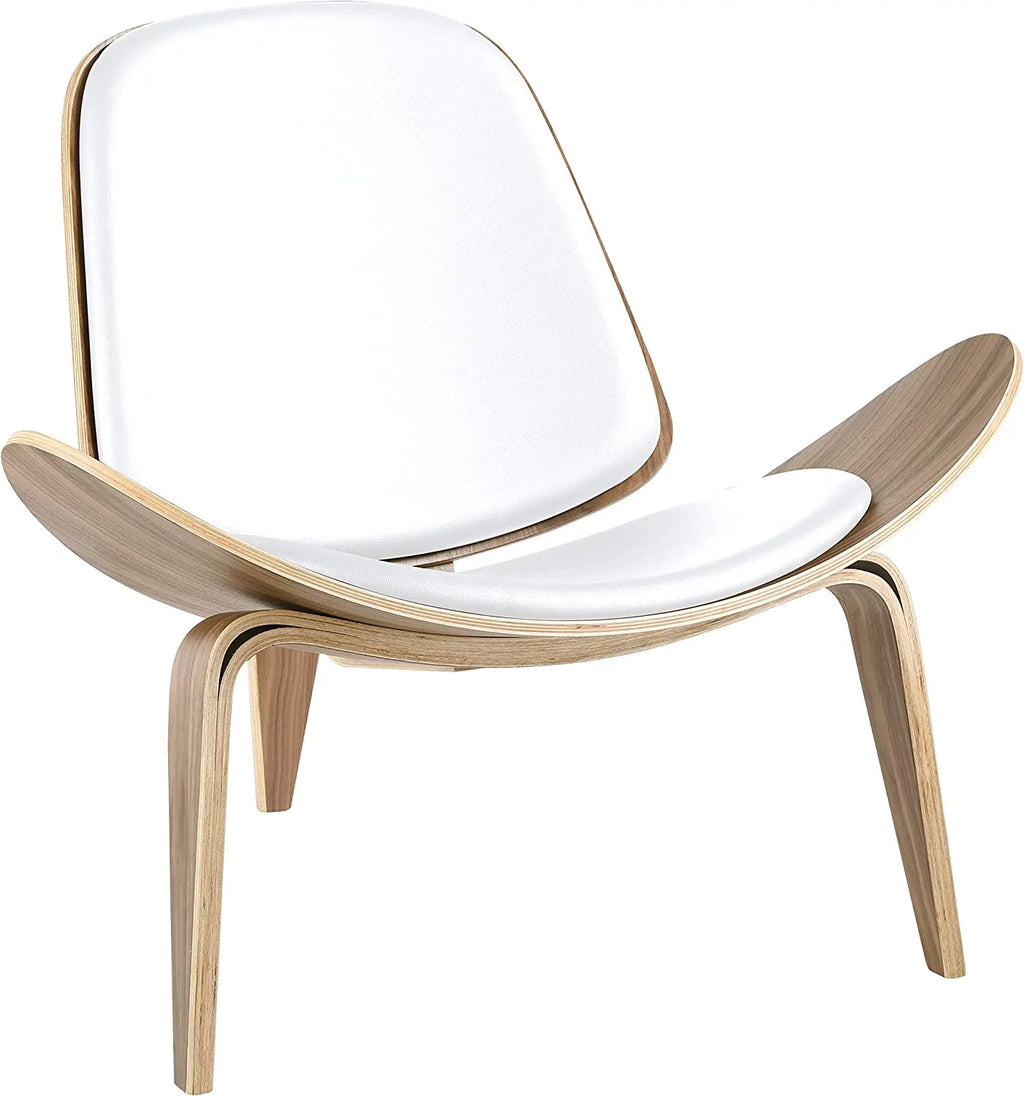 White Faux Leather Plywood Solid Wood Lounge Chair R595075