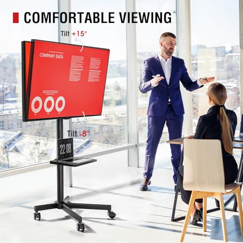 Rolling TV Stand for 32-65 inch Flat/Curved TVs with Tilting Height Adjustment J14106