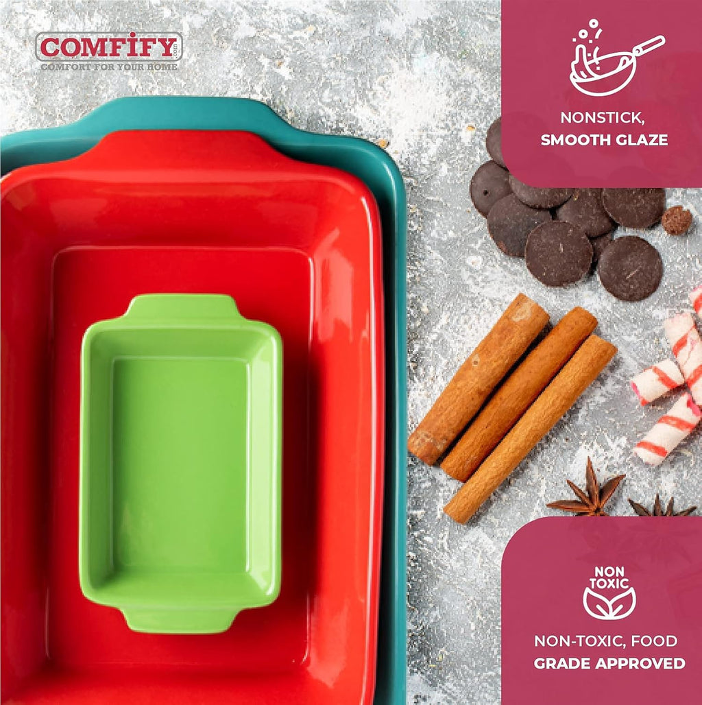 Ceramic Bakeware Set of 3 Stoneware Casserole Dish Rectangular Baking Pans L406264