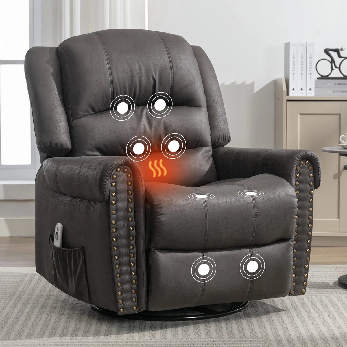 Gray PU Leather Swivel Recliner Chair with Massage and Heat Y7770