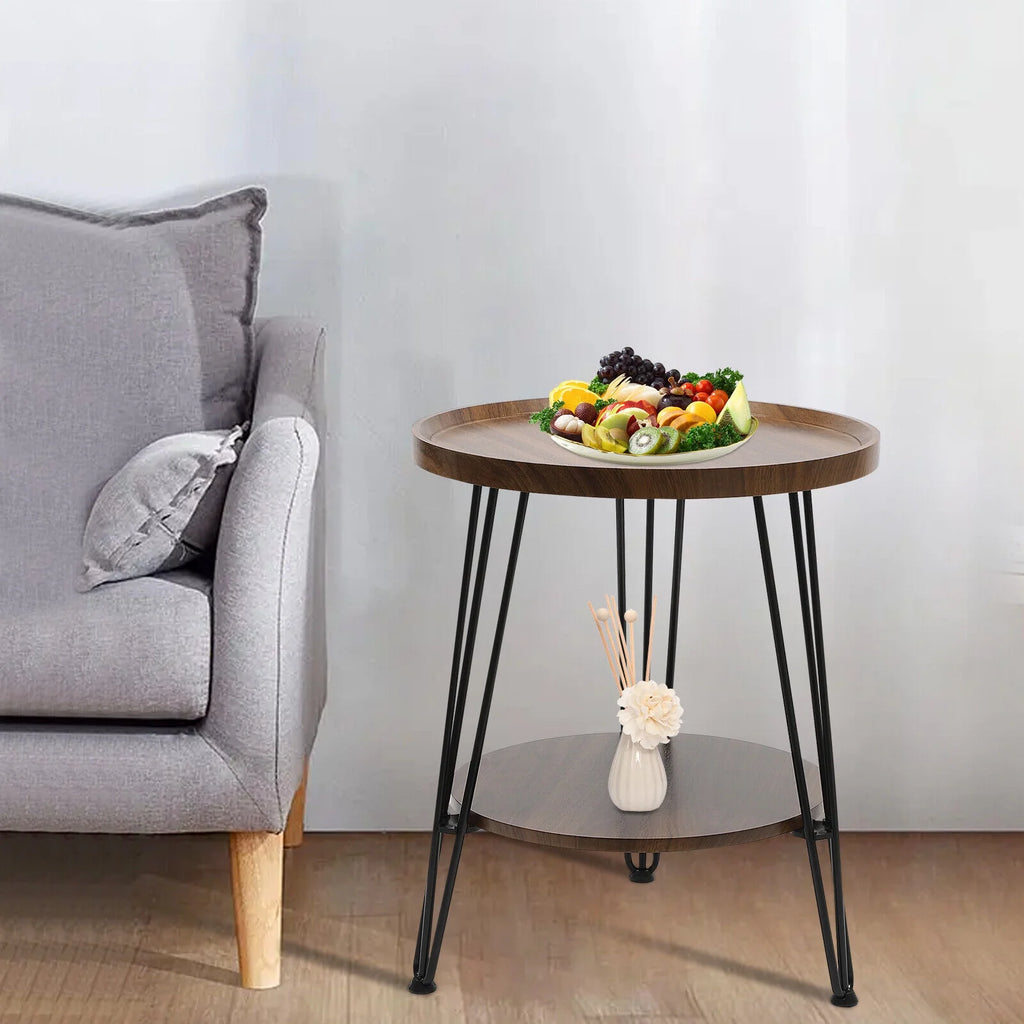Round End Table with Storage Shelf Metal Leg O50369