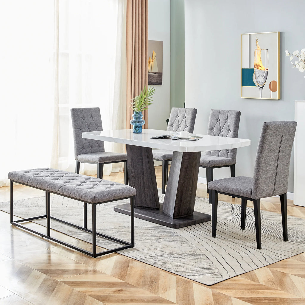 63" 6-Piece Dining Table with 4 Chairs & 1 Bench C3916