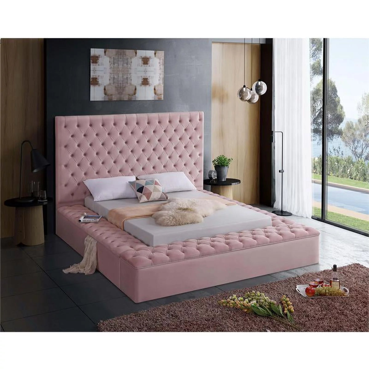 Pink Queen Wood Storage Platform Bed O832331