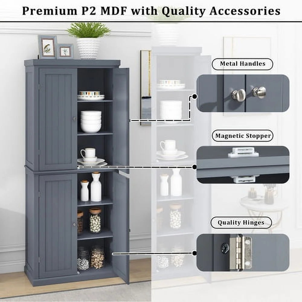 Tall Kitchen Pantry Storage Cabinet with 4 Doors and Adjustable Shelves R78606