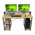55 Inch Walnut And Black Wood Computer Desk With Monitor Shelf D1130