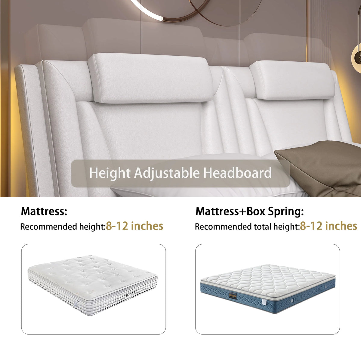 King Size White PU Leather Upholstered Platform Bed Frame H549077
