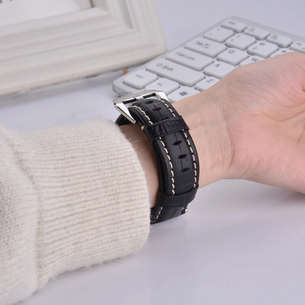 Khaki Leather Band 49mm 44mm 45mm 42mm Wristband L379