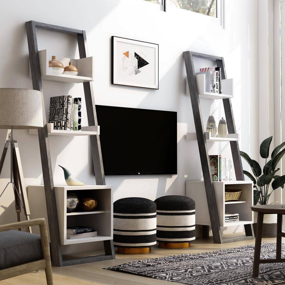 Gray Wood 10-Shelf Double Bookcase Y132236