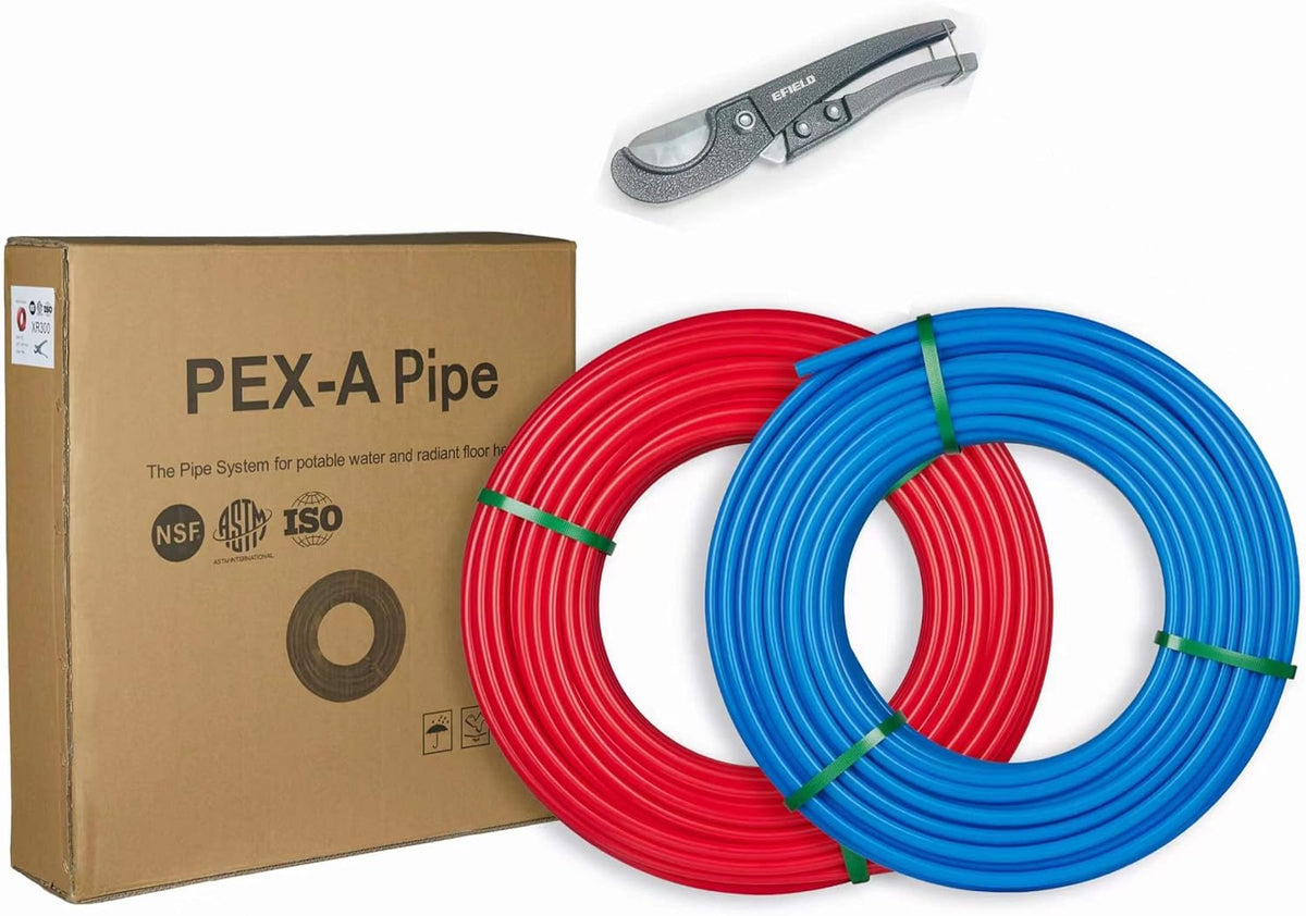 Blue & Red 1/2 inch 2 x100 ft (200 ft) Pex-A Pipe/Tubing with Pipe Cutter V3563