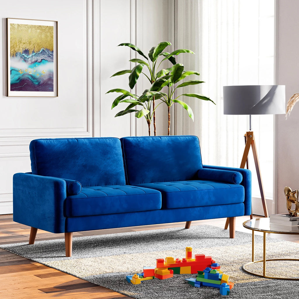 Blue Velvet Rolled Arm Sofa L188