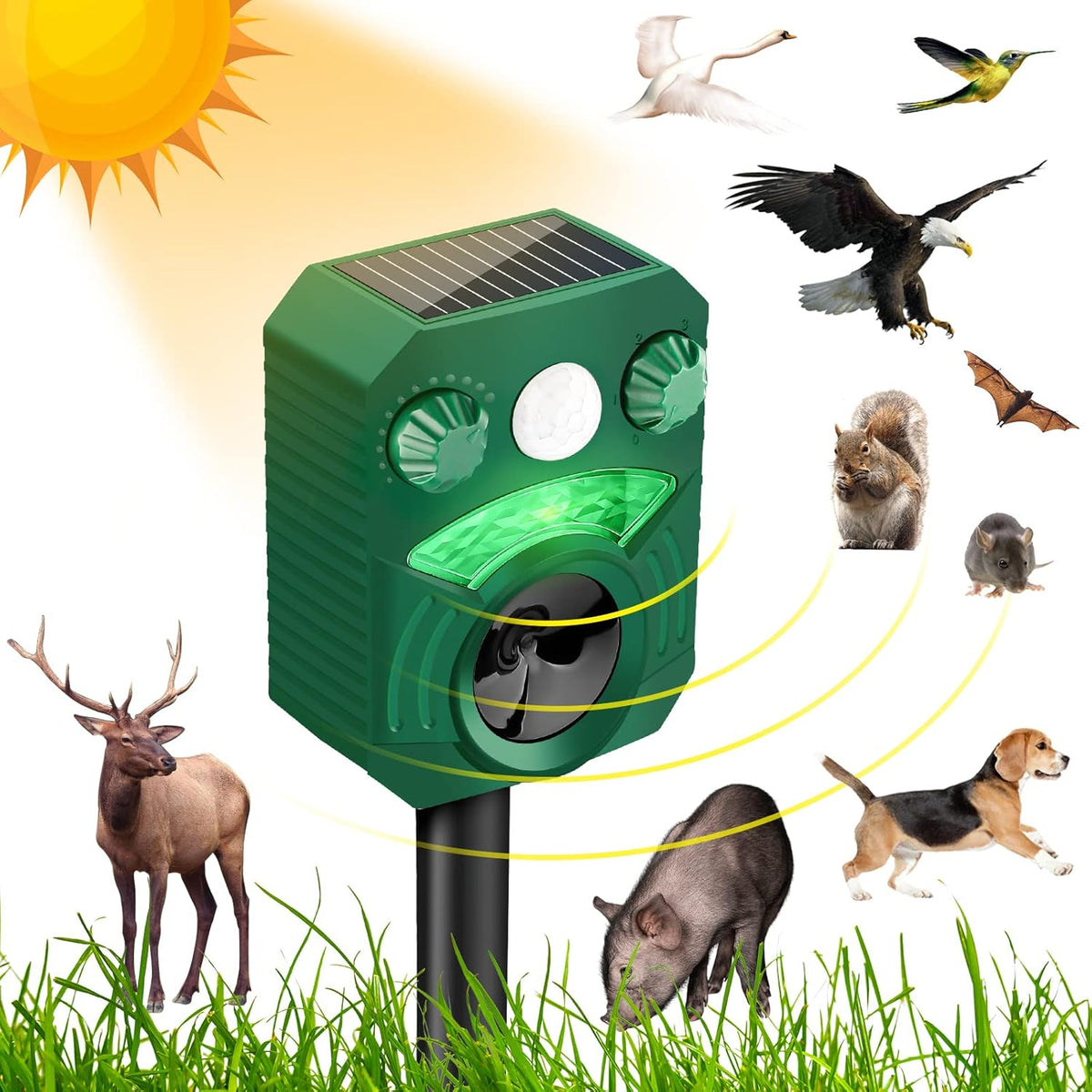Ultrasonic Outdoor Animal Repeller with Motion Sensor, 1600sq.ft Coverage Q580
