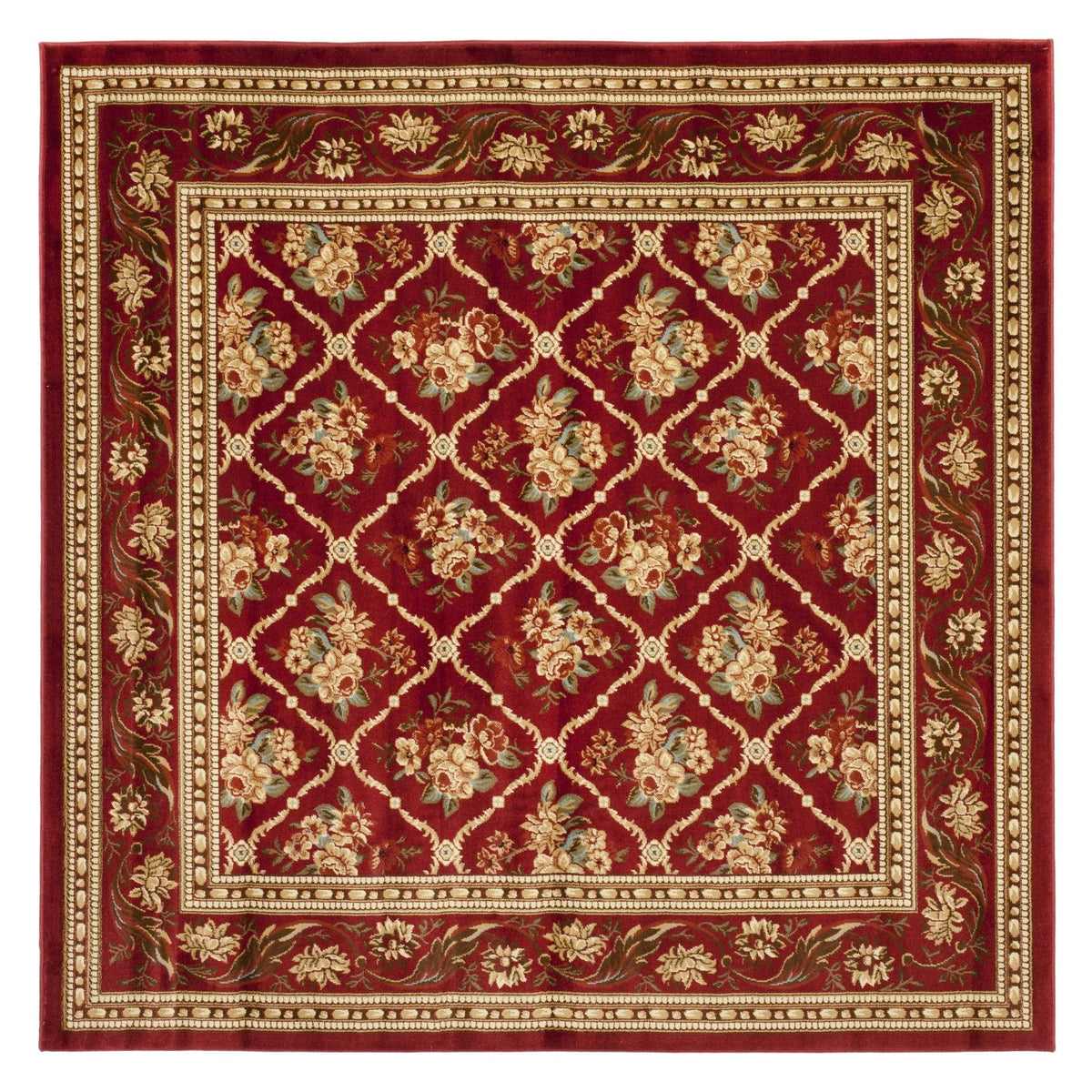 Red Floral Border Square Area Rug H782969