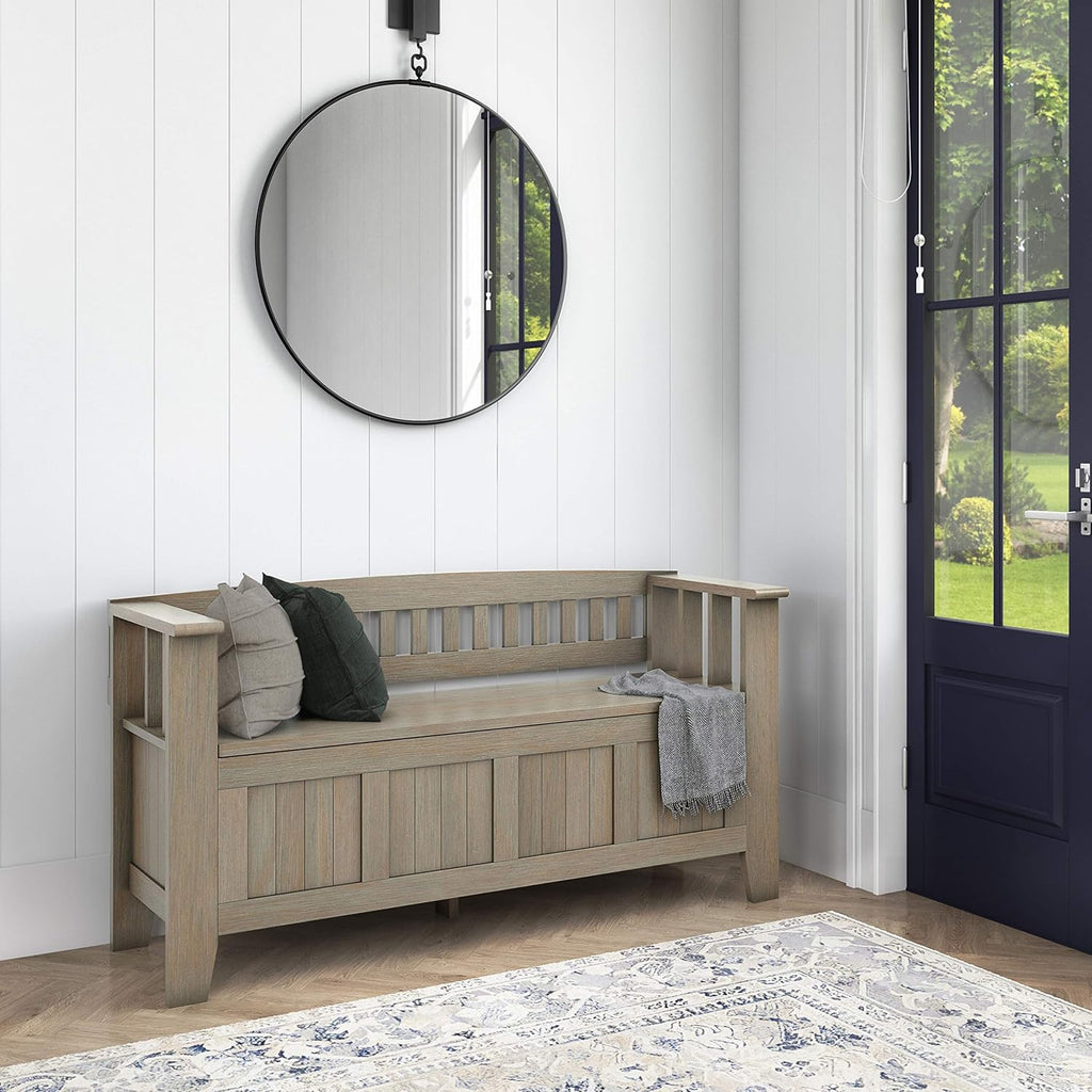 White 48 inch Wide Wood Storage Bench C342416