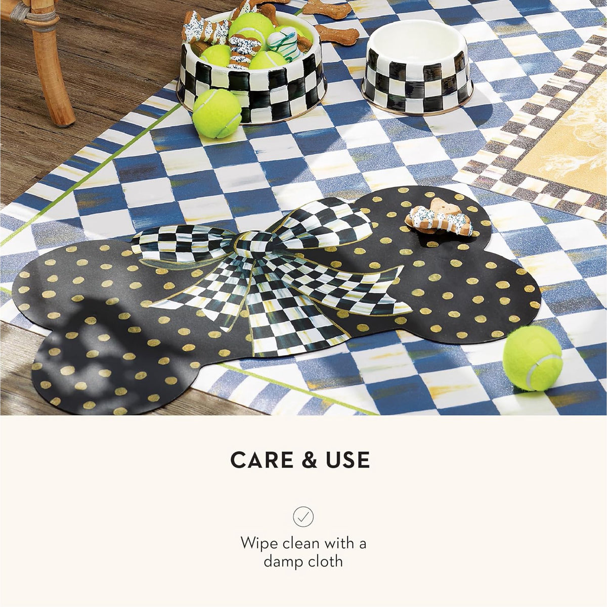 Bone-Shaped Pet Feeding Mat with Gold Dots T719