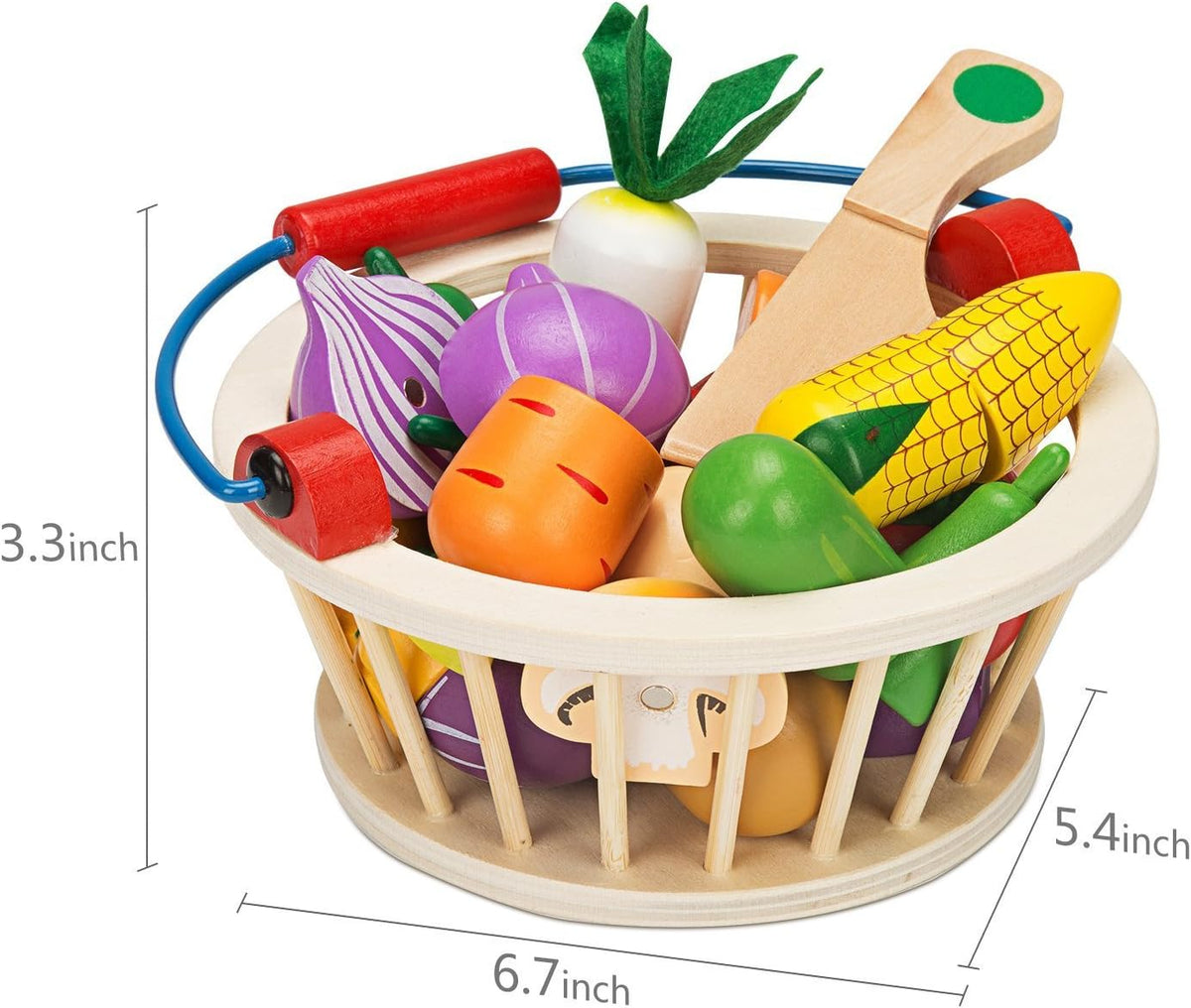 Magnetic Wooden Cutting Food Play Toy Set with Basket V24518