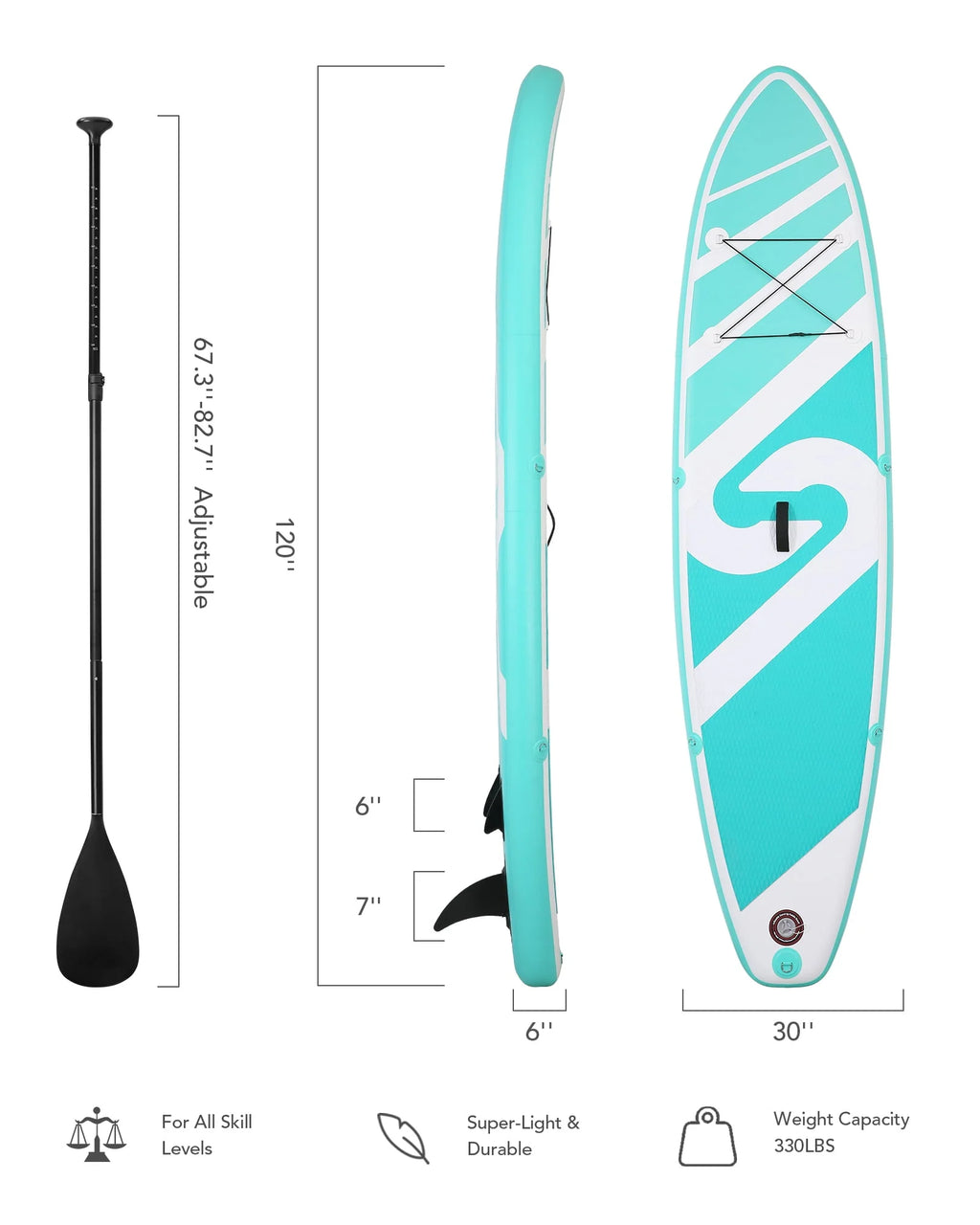 10' Green Inflatable Paddle Board with Carry Bag D135