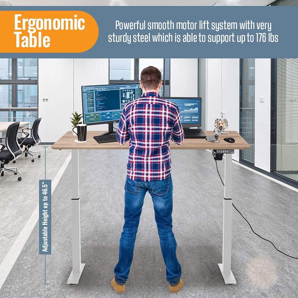 55-Inch Electric Height Adjustable Standing Desk with Attached Hook O3179