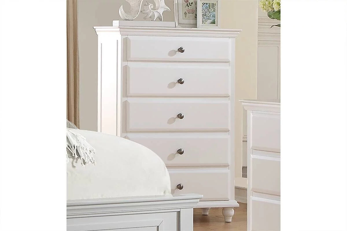 White 6pc Full Size Bedroom Set with Dresser Mirror Nightstands Chest H926