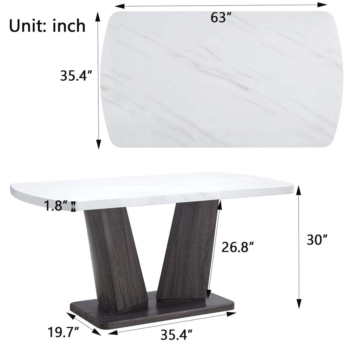 63" 6-Piece Dining Table with 4 Chairs & 1 Bench C3916