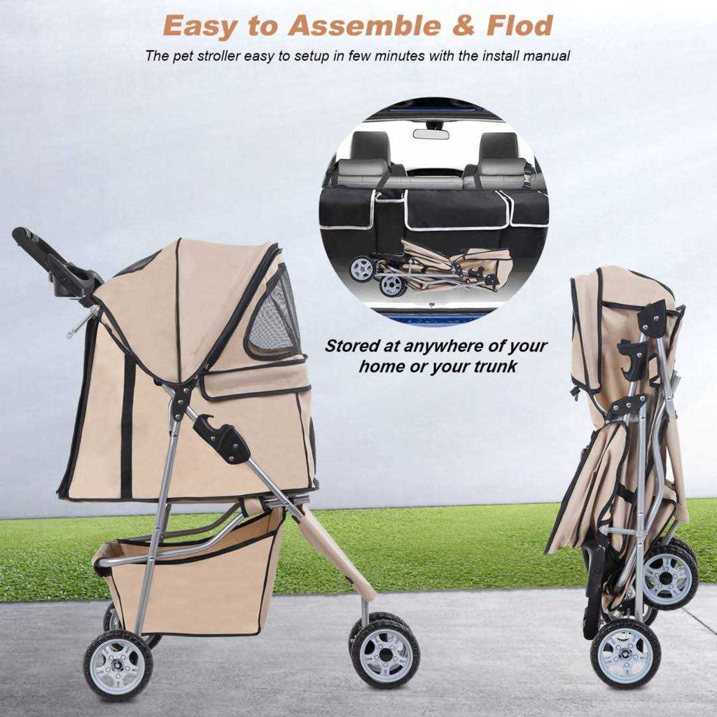Pet Stroller Cat Dog Cage Folding Carrier T365
