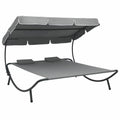 Outdoor Lounge Bed with Canopy and Pillows Fabric Steel Frame Gray Y652