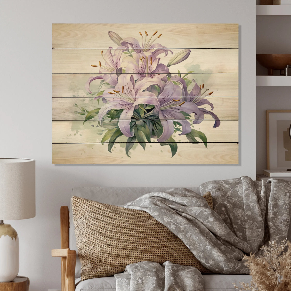 Floral Print on Natural Pine Wood Y484