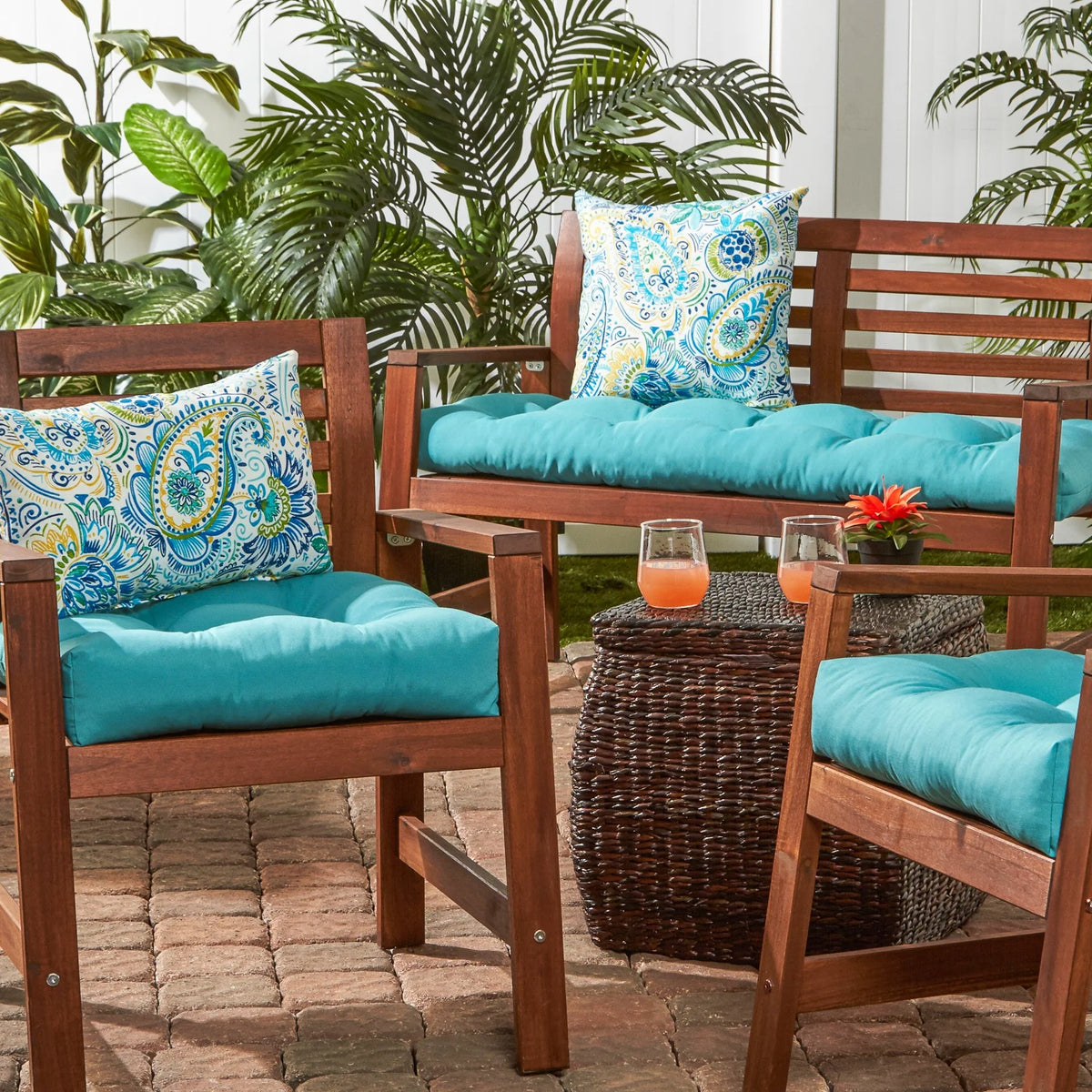 Baltic Blue Paisley 19 x 12 in. Outdoor Rectangle Throw Pillow (Set of 2) K145